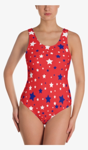 White & Blue Stars On Red One-piece - One-piece Swimsuit