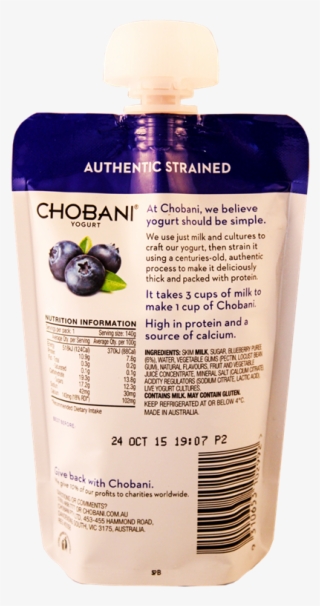 Picture Of Chobani Yogurt Blueberry Flavour 140g - Chobani No Fat Blueberry Yoghurt Pouch 140g