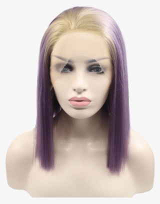 Blonde To Purple Ombré Short Lace Front Wig - Purple Hair Blonde Roots