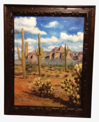 King Pao Oil Painting New Mexico Desert With Saguaro - Painting