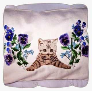 Kitten With Pansies - Machine Embroidery