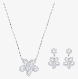 Baron Flower Necklace & Earring Set, Crystal, Rhodium - Locket