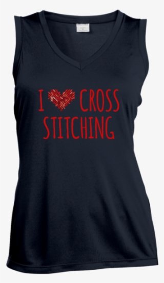 I Heart Cross Stitching Ladies Sleeveless Moisture - Too Tired Womens Sleeveless V-neck