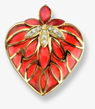 Nicole Barr Designs 18 Karat Gold Plique A Jour Heart - Diamonds Red Heart Necklace - 18k Gold 18 Inch - Nng038wa