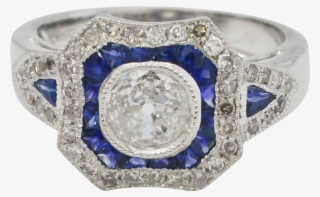 Diamond & Blue Sapphire Platinum Ring - Gemstone