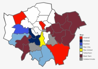 The Boroughs, Colour Coded By Football Support - North South London Divide