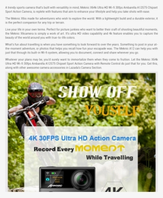 Meknic X6 4k Ultra Hd Wi-fi 30fps Ambarella A12s75 - 4k Resolution