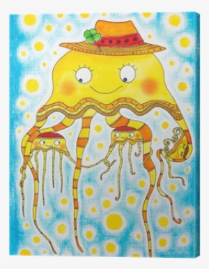 Jellyfish Family, Child's Drawing, Watercolor Painting - Watercolor Painting