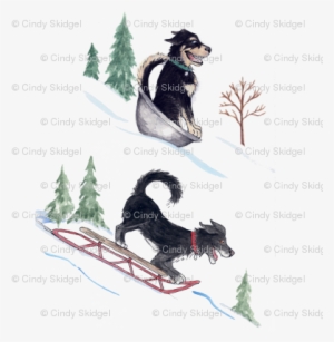 Watercolor Dogs Sledding - T-shirt