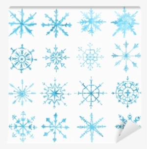 Watercolor Snowflackes Set On White Background - Watercolor Painting