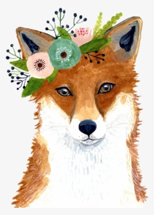 Art Watercolor Drawing Fox Foxes Foxy - Animal Flower Crown Art