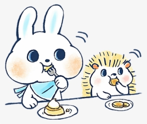 Friends Eat Share Cute Hedgehog Bubby Rabbit Watercolor - Pekalongan