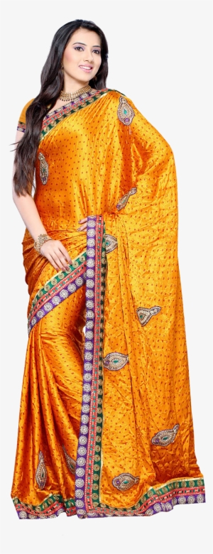 Golden Saree, Satin Saree, Saree Models, Party Wear - Saree Png