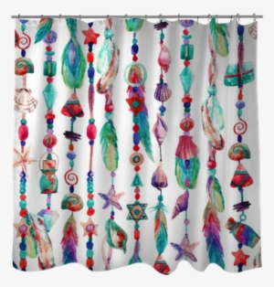 Watercolor Colorful Chains With Sea Shells, Beads, - Seashell