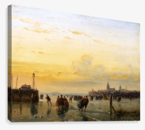 Winter Landscape With Skaters On A Frozen River Canvas - Art