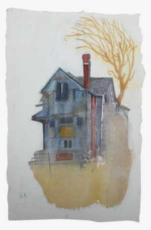 Gray House - Watercolor Painting