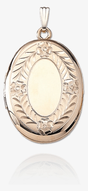Engraved Flower Wreath Locket - 14k White Gold Engraved Oval Locket Necklace