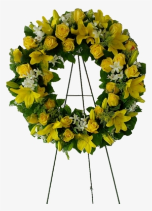 A 22" Wreath With Yellow Roses, Orchids And Yellow - Wreath