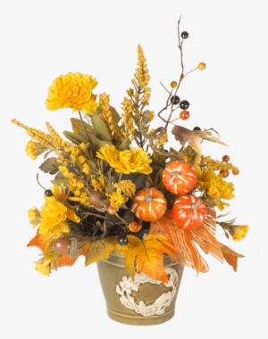 Silk Fall Wreath Pot & Pumpkins • - Wreath