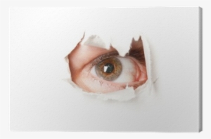 Eye Looking Through A Hole In A Paper Canvas Print - Still Life