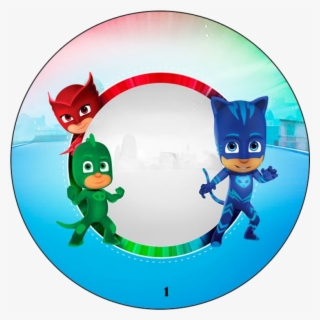 40 Adesivos Personalizados Redondo Pj Masks - Heroes En Pijamas Invitaciones