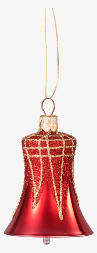 Glass Ornament Red Bell With Glitter Roof - Christmas Ornament