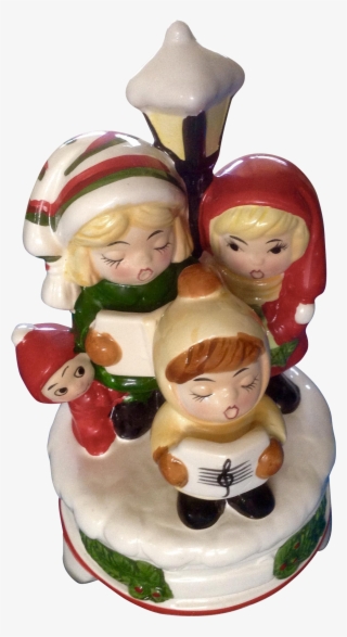 Vintage Christmas Carolers Music Box Ceramic Silent - Christmas Day