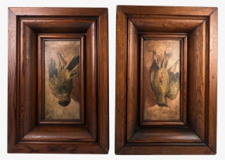 2 Antique Oil Paintings On Wood Board, In Frame, Trompe - Painting