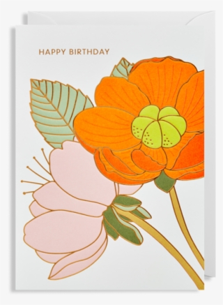 Happy Birthday Orange And Pink Gold Embossed Flower