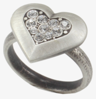 Danon Heart Ring Set With Crystals - Danon Silver Pewter Swarovski Studded Ring R1072