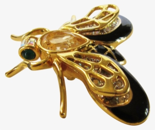 Vintage Swarovski Bee With Black Enamelling And Crystal - Brooch