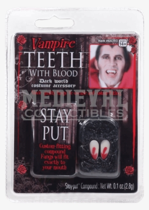 Bloodstained Vampire Fangs - Morris Costumes Fangs Vampire With Blood, Style Fm64393