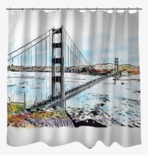 Watercolor Splash With Sketch Of Golden Gate, San Francisco, - Window Covering