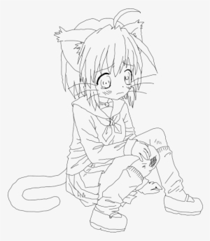 Cat Girl Line Art - Anime Cat Girl Coloring Pages