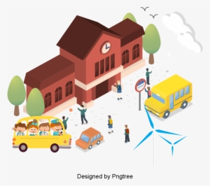 Beautiful Cool Cartoon Cute Students Go To School, - School