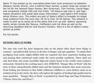 Spike Tv Has Picked Up Six Unscripted Pilots From Such