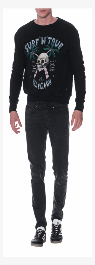 True Religion Surf Skull Black Cotton Sweatshirt With