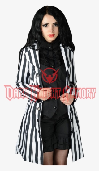 Gothic Black And White Striped Pirate Coat - Ferro Magnesium Fire Starter - Bushcraft Firesteel