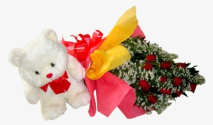 Bouquet Of Roses With Teddy Bear - Artificial Flower