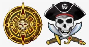 Golden Coin And Pirate Skull Tattoos