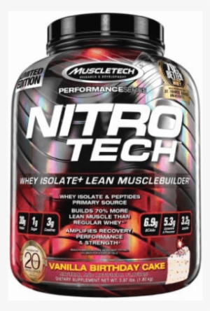 Nitro-tech Whey Protein Isolate Lean Muscle Builder - Muscletech Nitro Tech - Birthday Cake - 3.97 Lbs