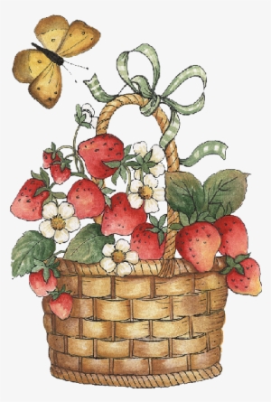 Basket With Strawberries And Butterfly - Basket Of Strawberries Clipart
