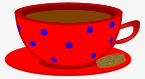 Original Png Clip Art File Red Cup, Saucer, Blue Polka
