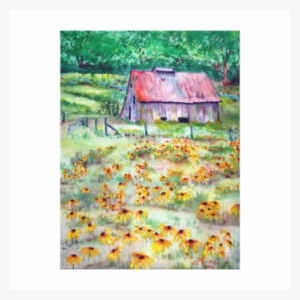 Black-eyed Susans Wildflower Barn Watercolor Gallery - Gallery Wrap