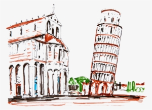 Leaning Tower Of Pisa Drawing Italy Architecture - Leaning Tower Of Pisa Drawing Watercolor