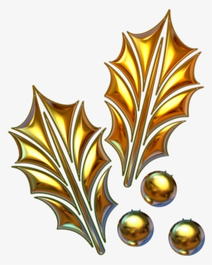 Ilex- 02 - Gold Christmas Leaves Png