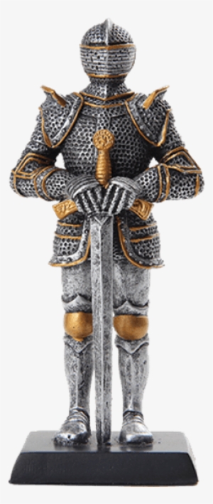 Standing Medieval Knight Statue - 5 Inch Armored Medieval Knight With Large Sword Statue