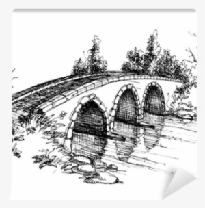 Stone Bridge Over River Sketch Wall Mural - Bridge Sketch