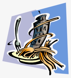 Vector Illustration Of Italian Pasta Spaghetti Dinner - Spaghetti Tower Clipart