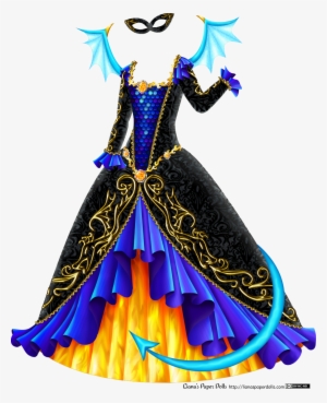 A Black Velvet Masquerade Gown With A Square Neckline, - Azure Blue Dress With Gold Accent
